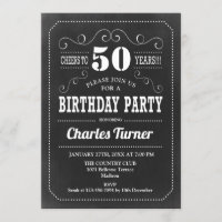 50e fête d'anniversaire - Chalkboard noir blanc