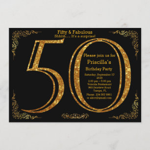 Invitation 50e, fête d'anniversaire, cinquante, Gatsby, noir 