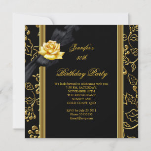 Invitation 50e fête d'anniversaire Elegant Damask Gold Black