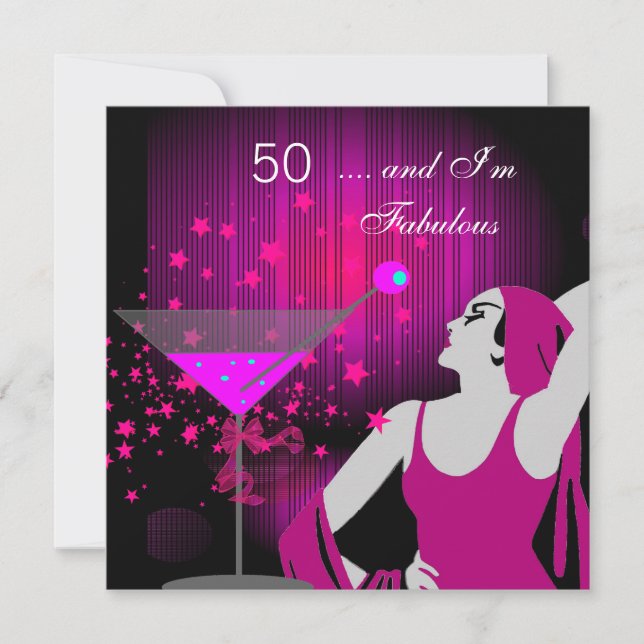 Invitation 50e fête d'anniversaire Fabuleux 50 Diva rose blan (Devant)