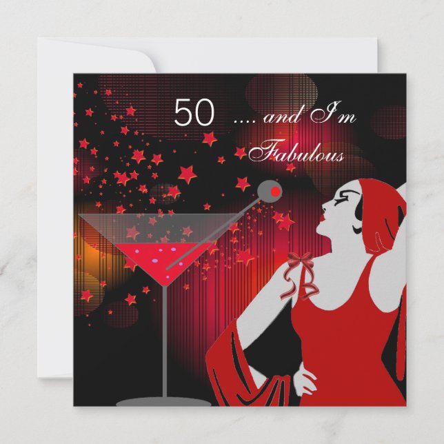 Invitation 50e fête d'anniversaire Fabuleux 50 Diva Rouge Bla (Devant)