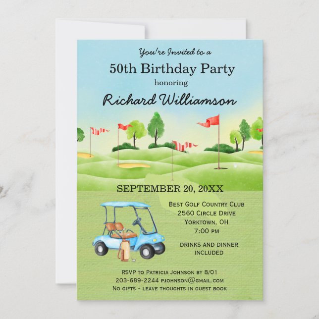 Invitation 50e fête d'anniversaire Fête de Golf pour hommes (Devant)