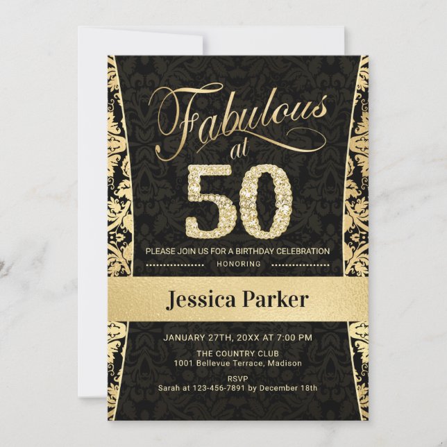 Invitation 50e fête d'anniversaire - Gold Black (Devant)