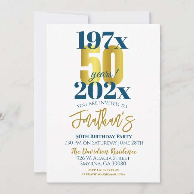 Invitation 50e fête d'anniversaire Moderne (Devant)