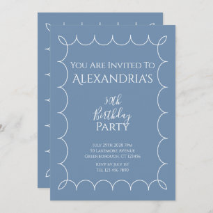 Invitation 50e fête d'anniversaire Moderne Bleu Bordure vague