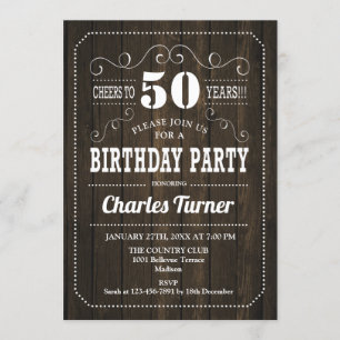 Invitation 50e fête d'anniversaire - Motif en bois Brown