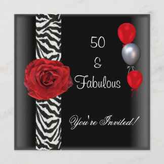 Invitation 50e fête d'anniversaire Noir Blanc Rouge Rose Zèbr