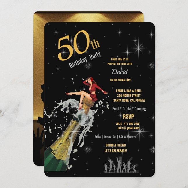 Invitation 50e fête d'anniversaire Pop le Champagne Cork Inv (Devant / Derrière)