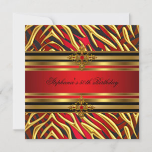 Invitation 50e fête d'anniversaire Red Zebra Gold Black
