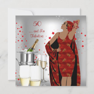 Invitation 50e fête d'anniversaire Retro Diva Art déco Argent