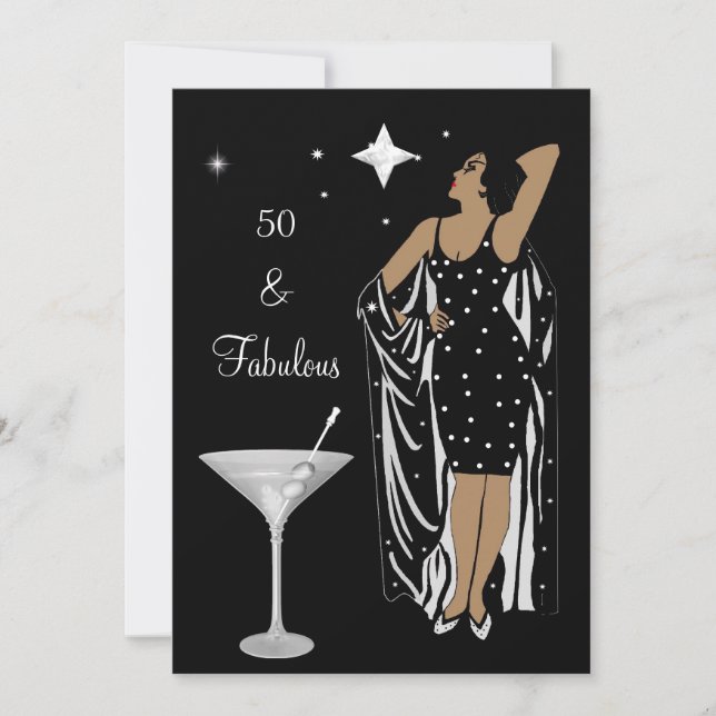 Invitation 50e fête d'anniversaire Retro Diva deco Noir Blanc (Devant)