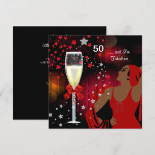 Invitation 50e fête d'anniversaire Retro Diva Fabuleux Rouge