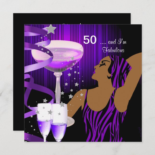 Invitation 50e fête d'anniversaire Retro Diva Fabulous Purple (Devant / Derrière)