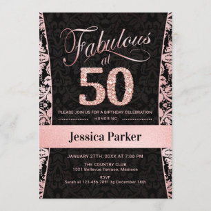 Invitation 50e fête d'anniversaire - Rose Gold Black
