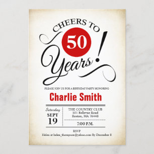 Invitation 50e fête d'anniversaire - Rouge Noir Blanc