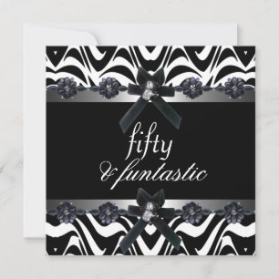 Invitation 50e fête d'anniversaire Silver Stripe Black White