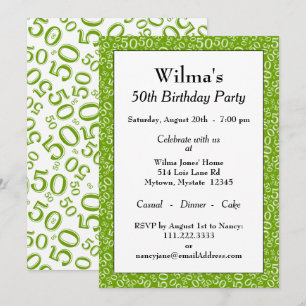 Invitation 50e fête d'anniversaire Vert/blanc Motif numérique