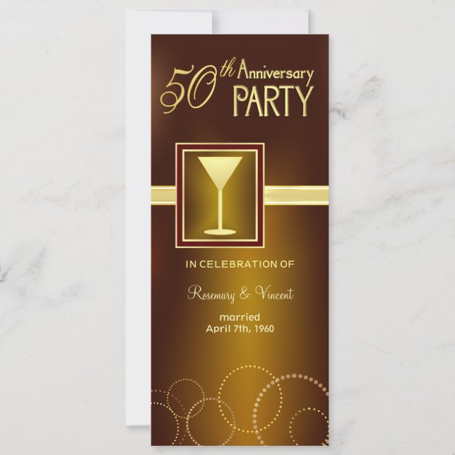 Invitation 50e fête du Mariage - Monogramme d'or (Devant)