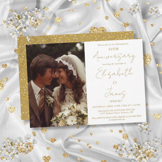 Invitation 50e Mariage Anniversaire Gold Script Mariage photo (50th Wedding Anniversary Gold Script Photo Wedding Invitation)