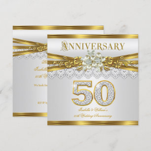 Invitation 50e Mariage Anniversaire Party Gold White Pearl