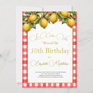 Invitation 50e Motif blanc rouge botanique italien citron