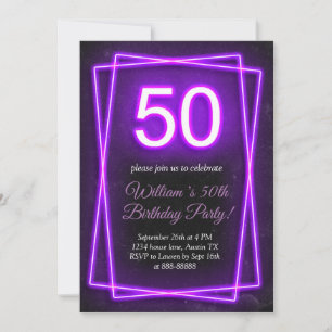 Invitation 50e Neon Lights Retro Black Chic Cinquante Anniver