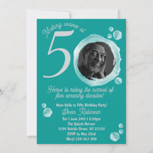 Invitation 50e Ocean Turquoise Bubbles Anniversaire Invitatio