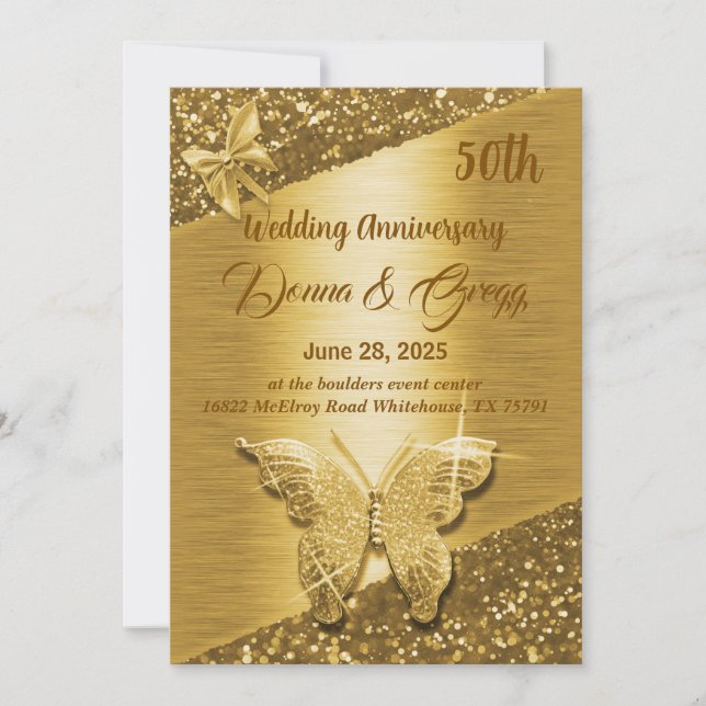 Invitation 50e or enregistrer la date anniversaire mariage (Devant)
