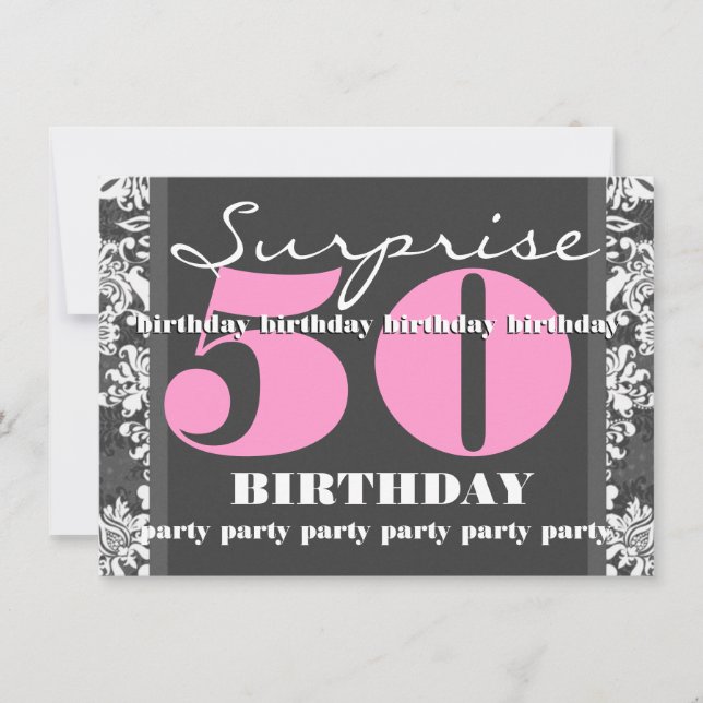 Invitation 50e SUPRISE Anniversaire Fête Grey and Pink T302A (Devant)