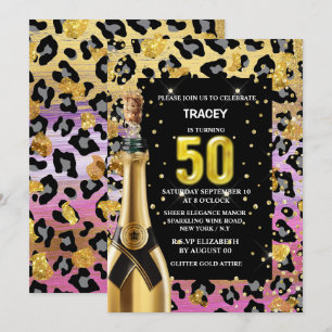 Invitation 50e tirage de safari en léopard d'or rose glam div