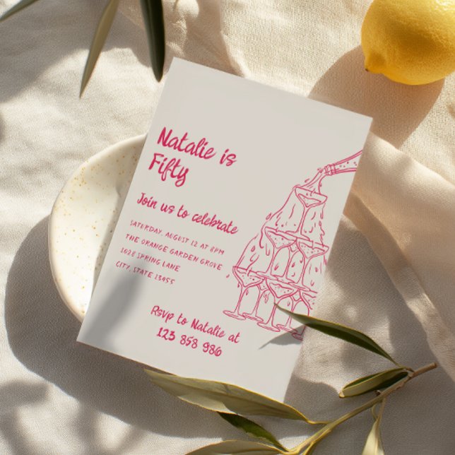 Invitation 50e Tour de Champagne Dessinée Rose Cinquante Anni (Créateur téléchargé)