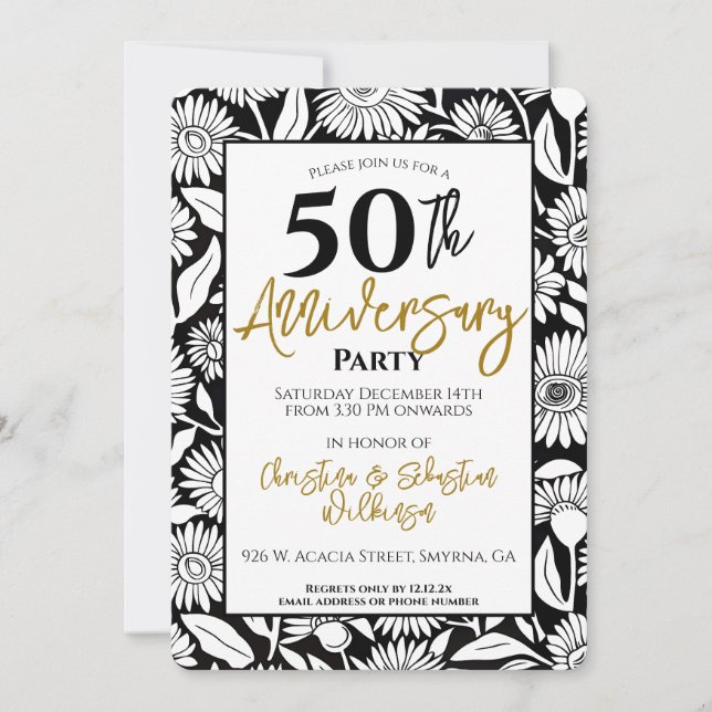 Invitation 50ème anniversaire du minimum Mariage Black Gold (Devant)