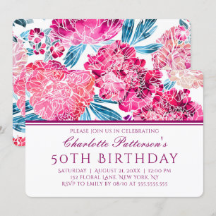 Invitation 50ème anniversaire fête stylish rose floral modèle
