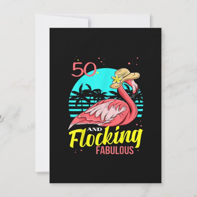 Invitation 50ème Anniversaire, Flamant rose En Casquette, Cou (Devant)