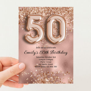 Invitation 50ème Anniversaire Paillettes Rose Gold
