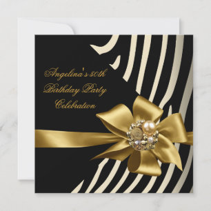 Invitation 50ème Fête d'anniversaire Zebra Gold Cream Black