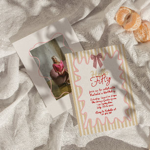 Invitation 50ème Main Peint Bow Bonjour Cinquante Photo Anniv