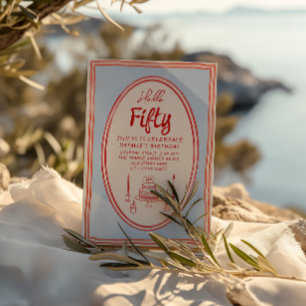 Invitation 50ème Main Peint Drawn Quirky Fun Frame Anniversai