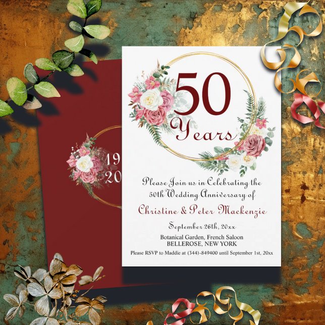 Invitation 50ème Mariage d'or Anniversaire Rose Gold Frame (Créateur téléchargé)