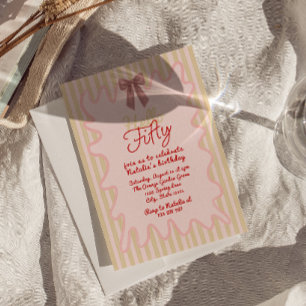 Invitation 50ème Pink Hand Peint Bow Bonjour Cinquante Annive