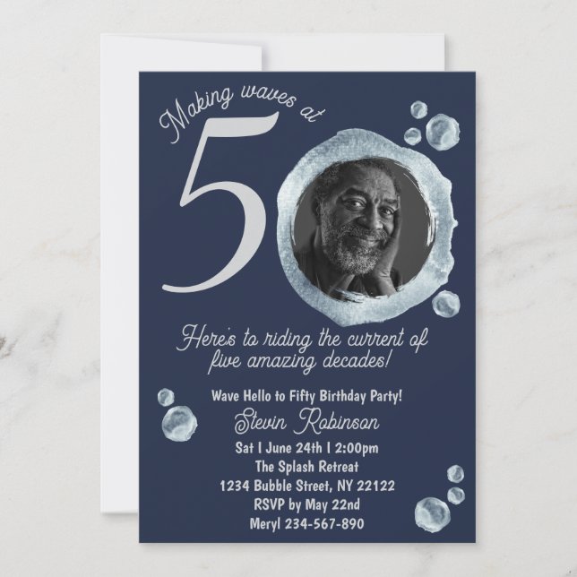 Invitation 50ème Twilight Blue Bubble Anniversaire Photo (Devant)