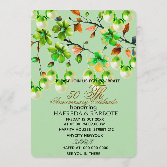 Invitation 50th Anniversary Invitation, Greenery Wedding Anni (Devant)