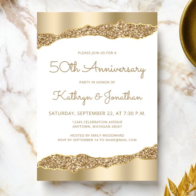 Invitation 50th Anniversary Party Gold Foil Glitter  (Créateur téléchargé)