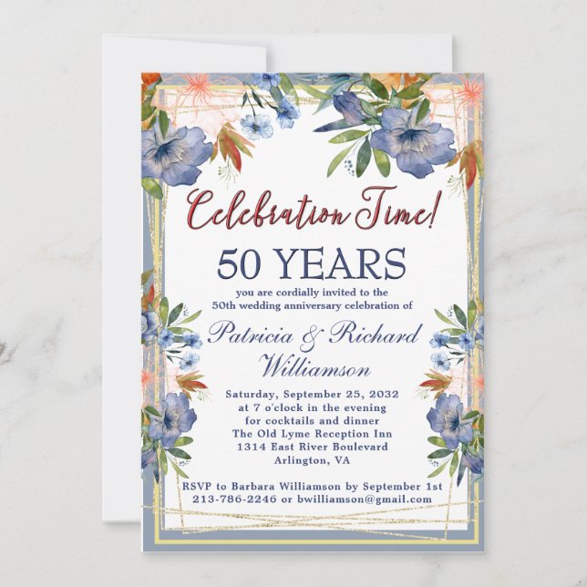 Invitation 50th (Any Year) Chic Floral Wedding Anniversary  (Devant)
