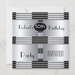 Invitation 50th Birthday Art Deco Black Chrome