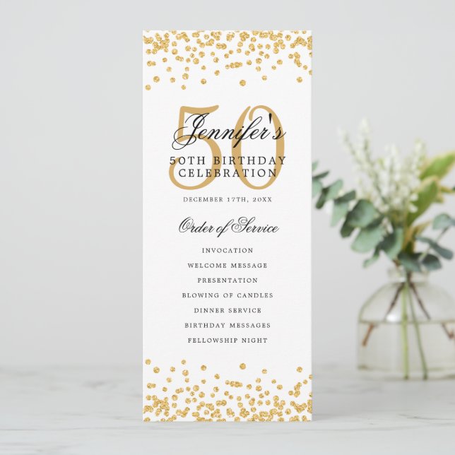 Invitation 50th Birthday Party Program Menu Merci U Gold (Debout devant)