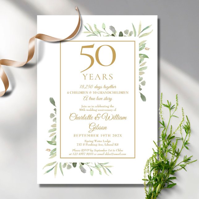Invitation 50th Golden Wedding Anniversary Memories Greenery (Créateur téléchargé)