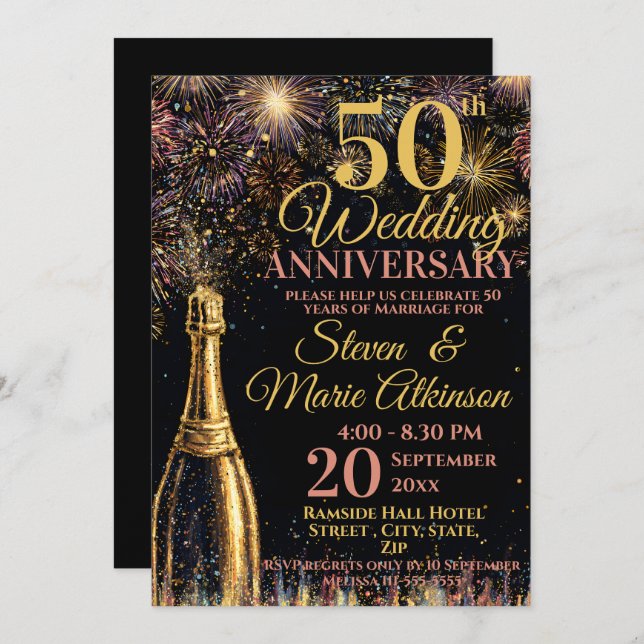 Invitation 50th Wedding Anniversary Bubbly Celebration (Devant / Derrière)