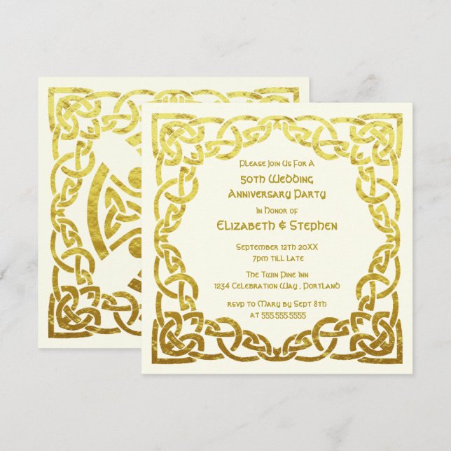 Invitation 50th Wedding Anniversary Faux Gold Celtic Knot (Devant / Derrière)