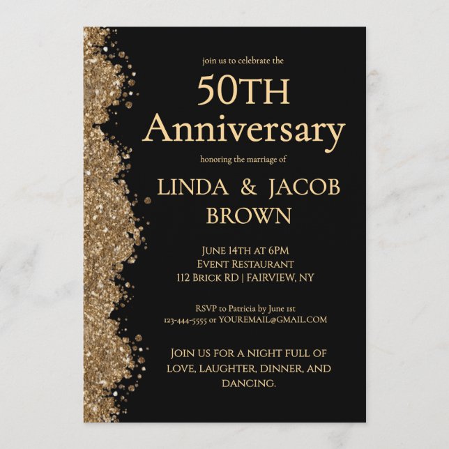 Invitation 50th Wedding Anniversary Gold Faux Glitter  (Devant)